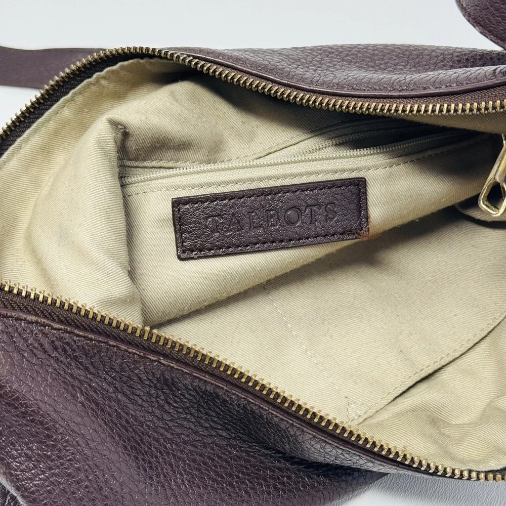 Talbots Leather Shoulder Bag Womens One Size Brown‎ Hobo Purse Zip Classic